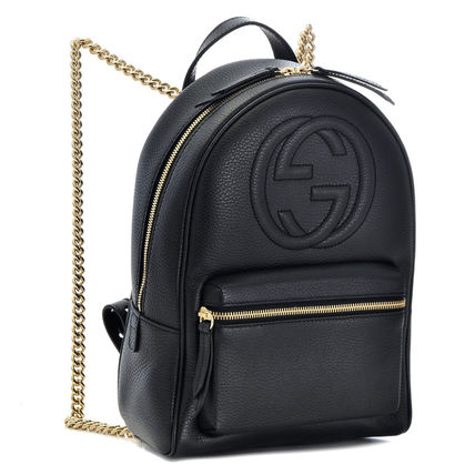 GUCCI Soho Chain Plain Leather Backpacks 