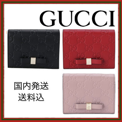 GUCCI Gucci Signature Leather 2020 SS Leather Folding Wallet Logo Card Holders
