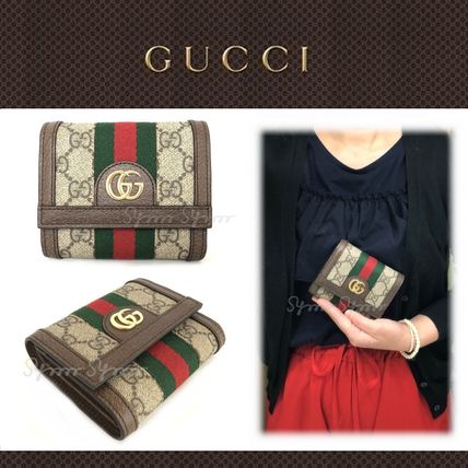 GUCCI Ophidia 2018 19AW Stripes Monogram Unisex Canvas Folding Wallet 