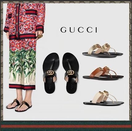 GUCCI Leather Thong Sandal With Double
