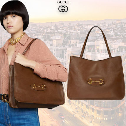 GUCCI 2020 SS Casual Style A4 Leather Logo Totes 