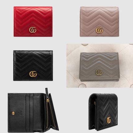 GUCCI GG Marmont 2019 SS Plain Leather Folding Wallet Folding Wallets