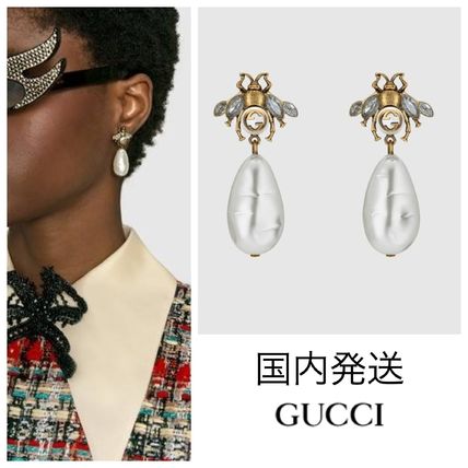 GUCCI 2018 19AW Bee Earrings With Drop Pearls