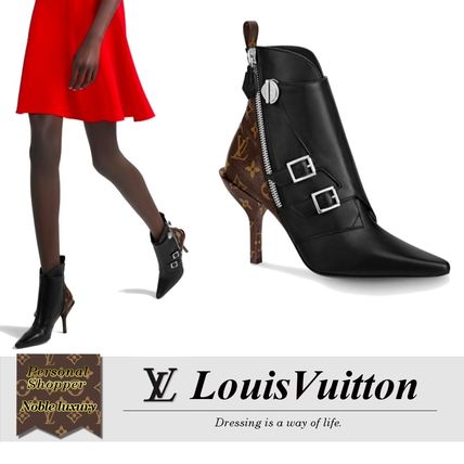 Louis Vuitton MONOGRAM 2019 20AW Monogram Leather Pin Heels Logo AnkleBooties Boots