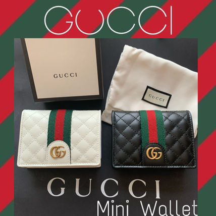 GUCCI Unisex Canvas Blended Fabrics Plain Leather Folding Wallet 