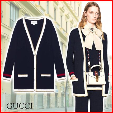 GUCCI Casual Style Cotton Medium Office Style Logo Cardigans