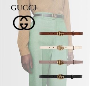 GUCCI Plain Leather Logo Belts 