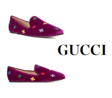 GUCCI GUCCI BeeStar Embroidery Suede Slip On Shoes
