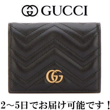 GUCCI Plain Leather Logo Folding Wallets 