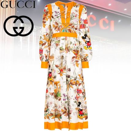 GUCCI 2020 SS Flower Patterns Silk Long Sleeves Other Animal Patterns