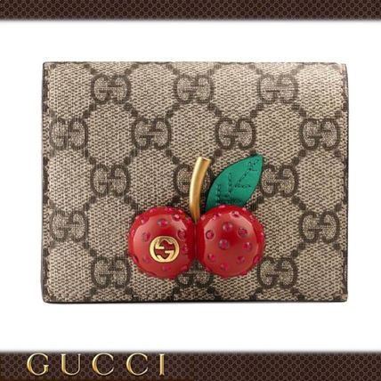 GUCCI Gg Supreme Card Case Wallet With Cherries