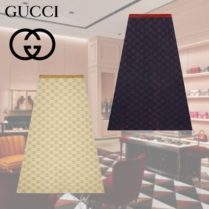 GUCCI 2020 SS Interlocking G Lame Wool Skirt