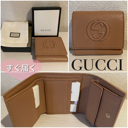 GUCCI Soho Plain Leather Folding Wallet Small Wallet Logo 