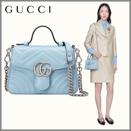 GUCCI GG Marmont 2WAY Chain Plain Leather Crossbody Logo Icy Color Handbags