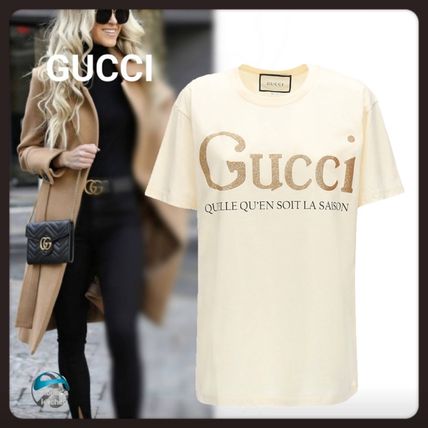 GUCCI 2020 SS Crew Neck Cotton Medium Short Sleeves Oversized Glitter Logo 