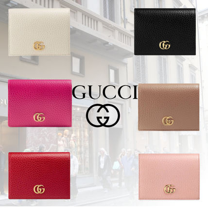 GUCCI 2018 19AW Unisex Plain Leather Folding Wallet Logo Folding Wallets 