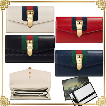 GUCCI Sylvie 2018 SS Plain Leather Long Wallets 