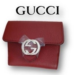 GUCCI Plain Leather Folding Wallet Logo Folding Wallets 