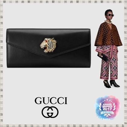 GUCCI 2020 21AW Broadway Leather Clutch With Tiger