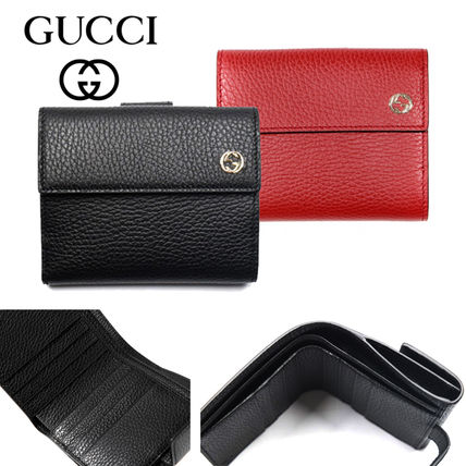 GUCCI Unisex Calfskin Street Style Folding Wallet Logo 