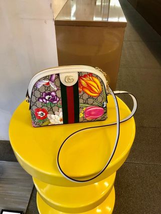 GUCCI 2020 SS Flower Patterns Canvas Blended Fabrics Street Style Leather 