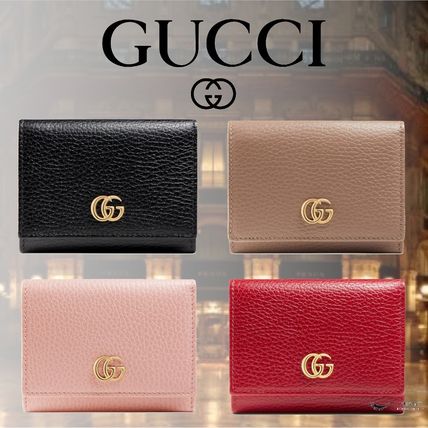 GUCCI GG Marmont Unisex Plain Leather Folding Wallet Logo Folding Wallets