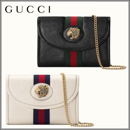 GUCCI Stripes 2WAY Chain Plain Leather With Jewels Shoulder Bags