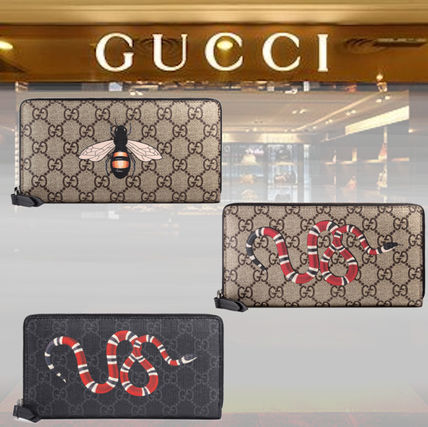 GUCCI 2020 21AW Kingsnake Print Gg Supreme Zip Around Wallet