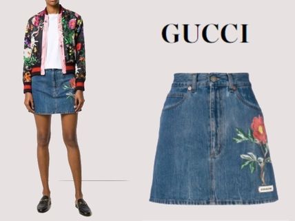 GUCCI GUCCI Flower Embroidered Mini Skirt In Blue