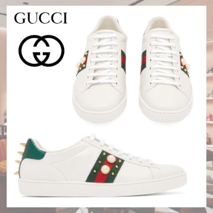 GUCCI 2020 SS Studded Plain Leather Low Top Sneakers 