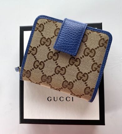 GUCCI Gucci Signature Leather Unisex Canvas Leather Folding Wallet Small Wallet 