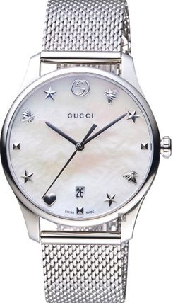 GUCCI Blended Fabrics Round Party Style Quartz Watches Stainless