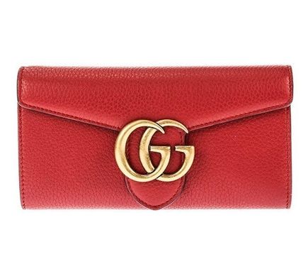 GUCCI GG Marmont 2018 19AW Plain Leather Long Wallets
