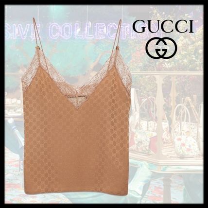 GUCCI 2020 21AW Gg Silk And Lace Lingerie Top