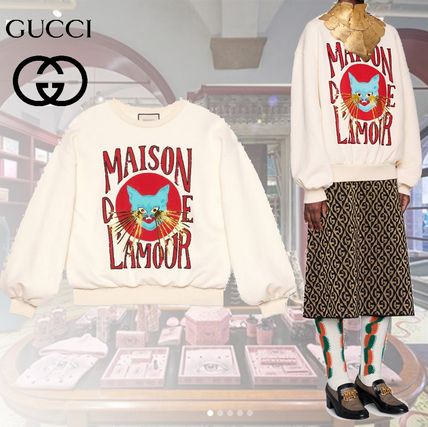 GUCCI Crew Neck Long Sleeves Cotton Oversized Logo 