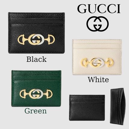 GUCCI 2019 SS Plain Leather Logo Card Holders