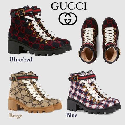 GUCCI 2019 20AW Other Plaid Patterns Rubber Sole Casual Style Tweed 