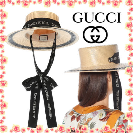 GUCCI 2020 21AW Straw Effect Wide Brim Hat With Ribbon