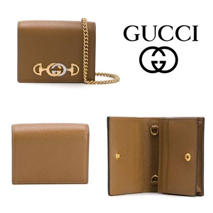 GUCCI 2020 SS Chain Plain Leather Folding Wallet Chain Wallet Logo 