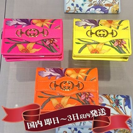 GUCCI Flower Patterns Leather Folding Wallet Small Wallet Logo