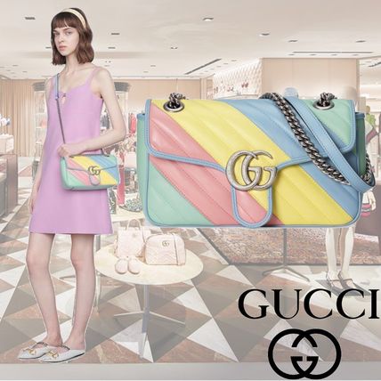 GUCCI GG Marmont 2020 SS 2WAY Plain Leather Elegant Style Shoulder Bags 