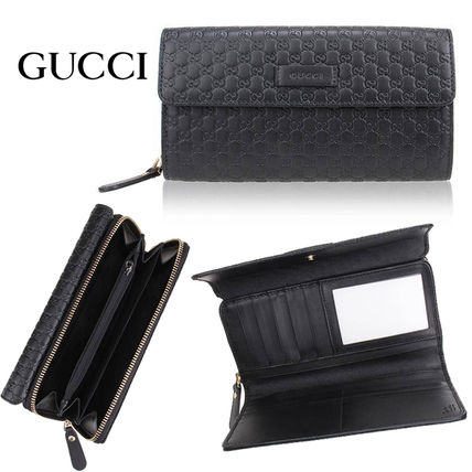 GUCCI Calfskin Blended Fabrics Street Style Long Wallet Logo 