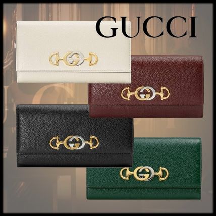 GUCCI 2019 20AW Unisex Plain Leather Logo Long Wallets