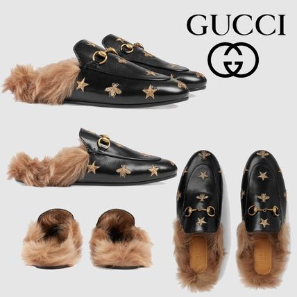 GUCCI Princetown 2019 20AW Star Leather Elegant Style Slippers Slip On Shoes 