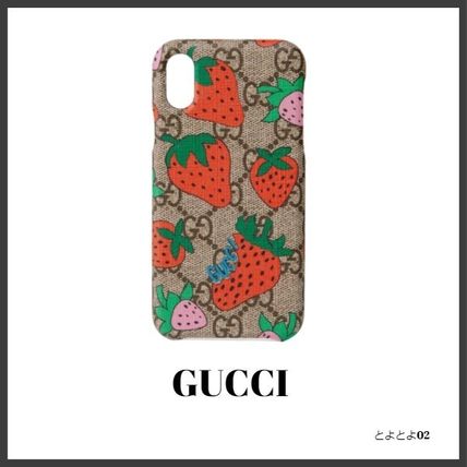 GUCCI GG Supreme Tropical Patterns Unisex Leather iPhone X iPhone XS