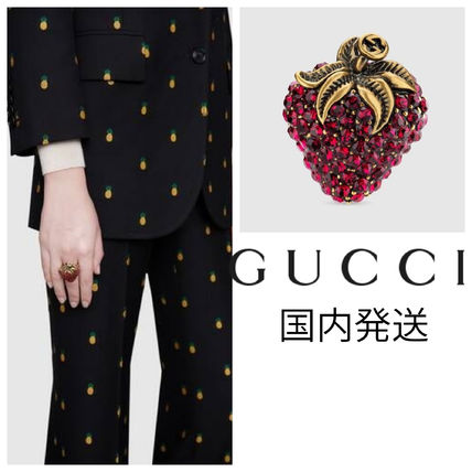 GUCCI 2019 20AW Strawberry Ring With Crystals