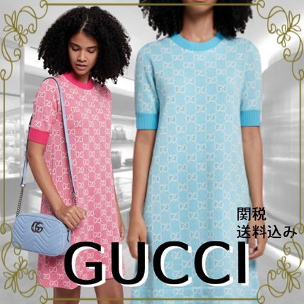 GUCCI 2020 21AW Short Monogram Casual Style Wool Flared U Neck Medium 