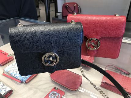 GUCCI GG Marmont Chain Plain Leather Crossbody Formal Style Shoulder Bags 