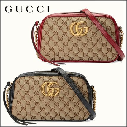 GUCCI GG Marmont Monogram Canvas Chain Leather Crossbody