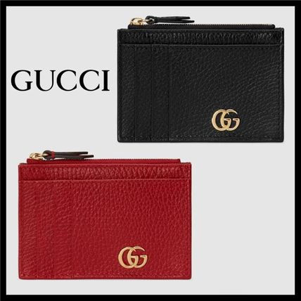 GUCCI GG Marmont Unisex Plain Leather Small Wallet Logo Card Holders